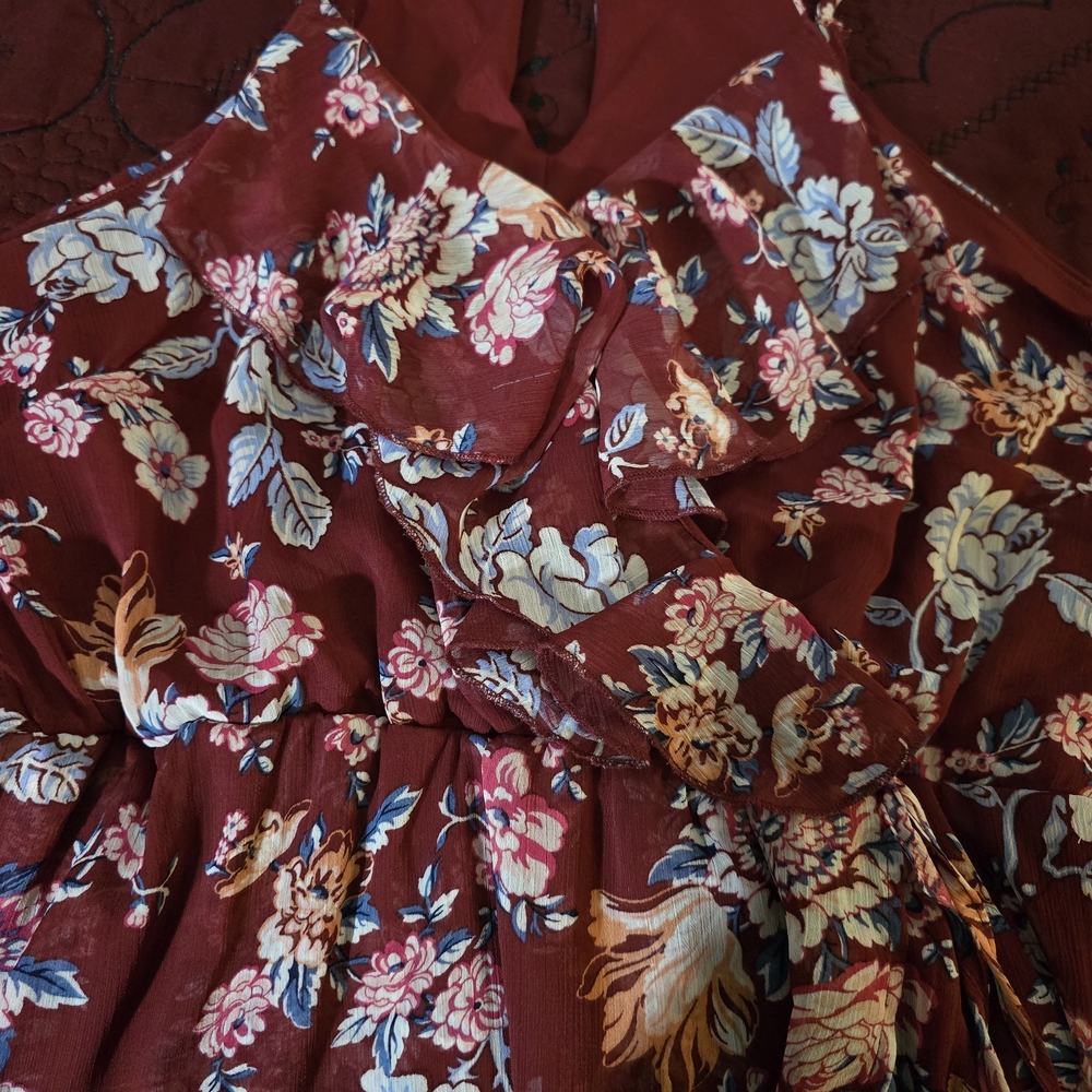 No Boundaries Burgundy Floral Ruffle Dress - Picture 4 of 9